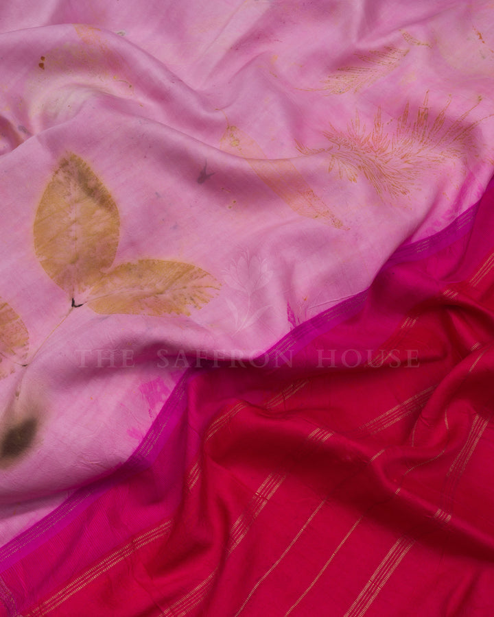 Soft Lavender Pink Eco-Printed Kanjivaram Silk Saree – The Saffron House