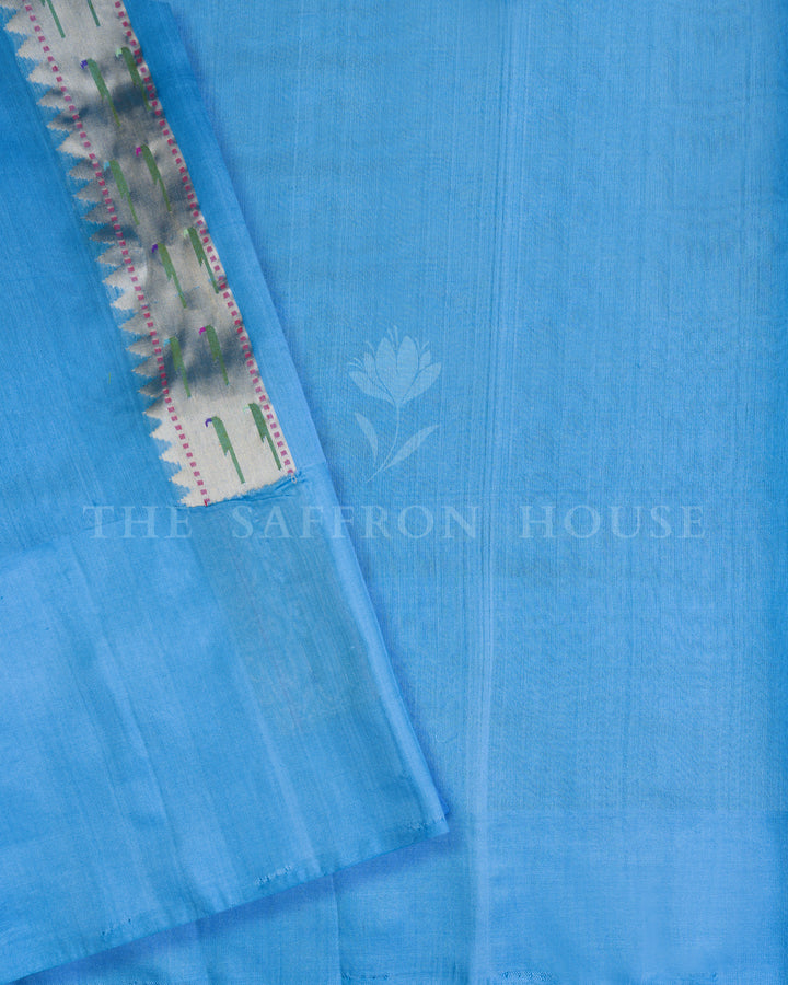 Blue And Multicolour Kora Banarasi Silk Saree – The Saffron House