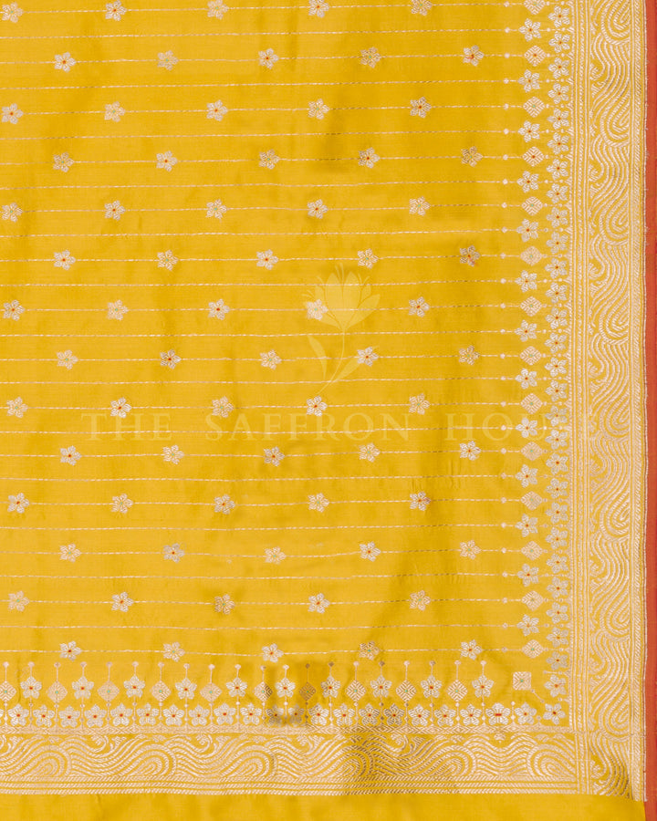 Yellow Katan Banarasi Silk Saree – The Saffron House