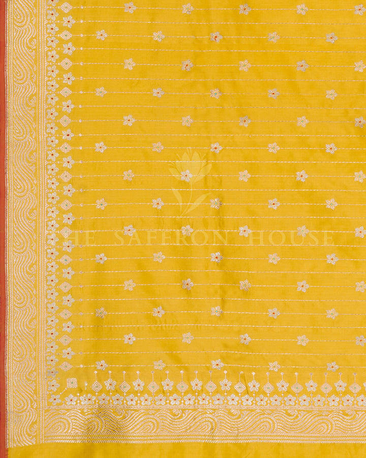 Yellow Katan Banarasi Silk Saree – The Saffron House