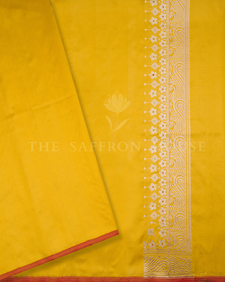 Yellow Katan Banarasi Silk Saree – The Saffron House