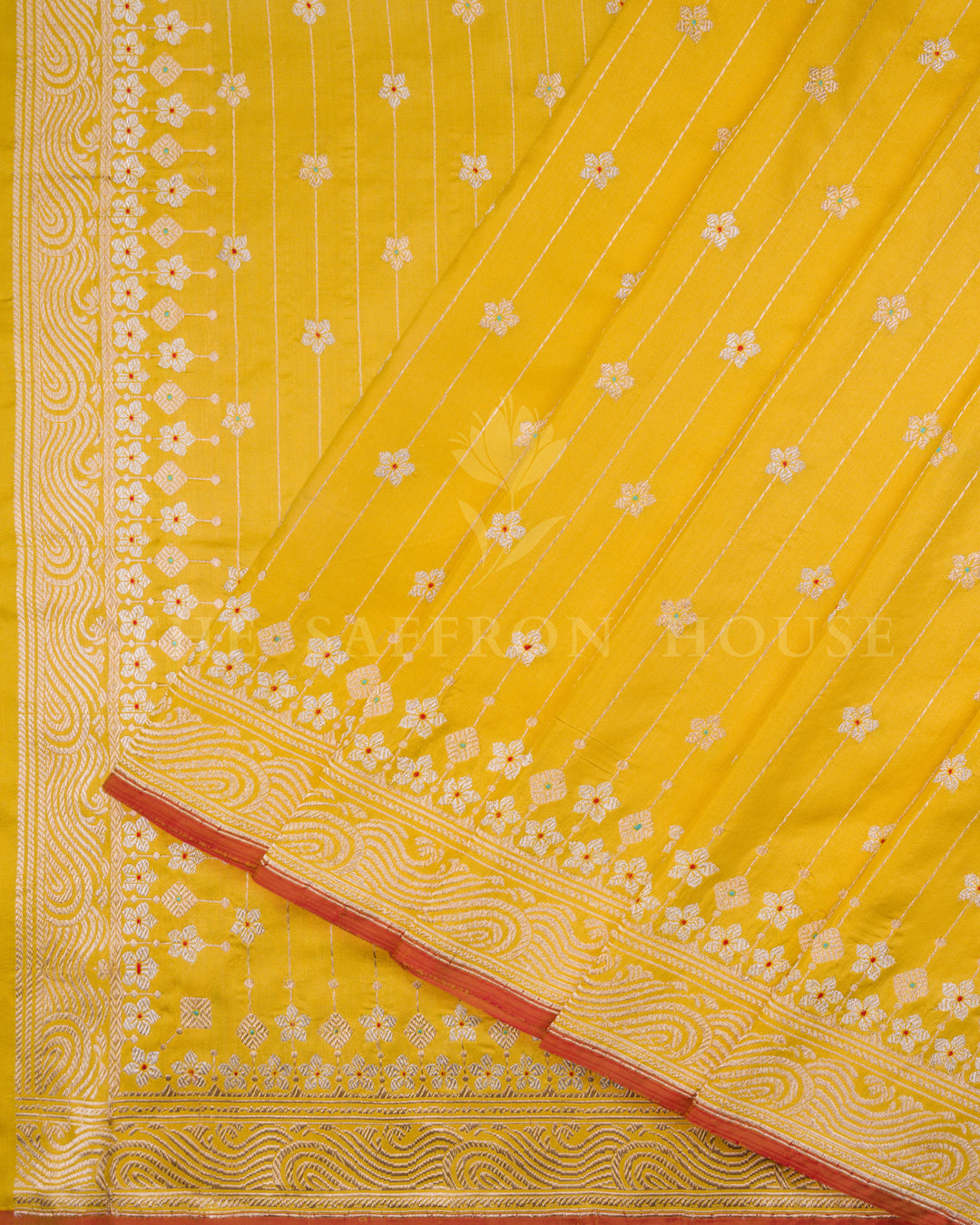 Yellow Katan Banarasi Silk Saree – The Saffron House