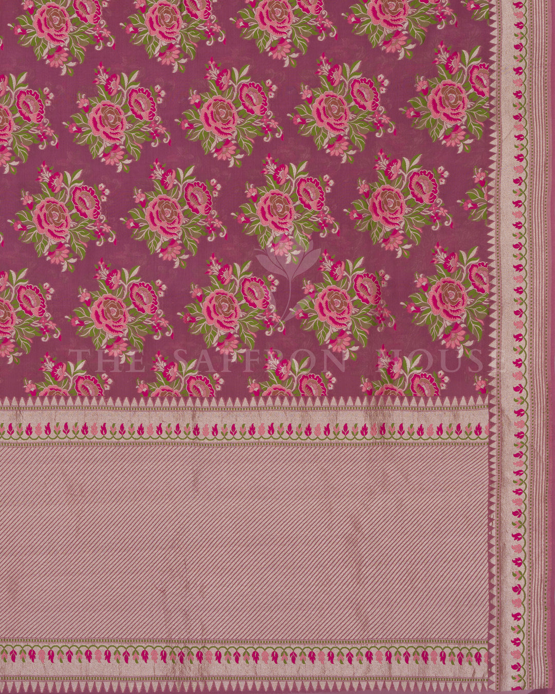 Rose Pink Georgette Banarasi Saree – The Saffron House
