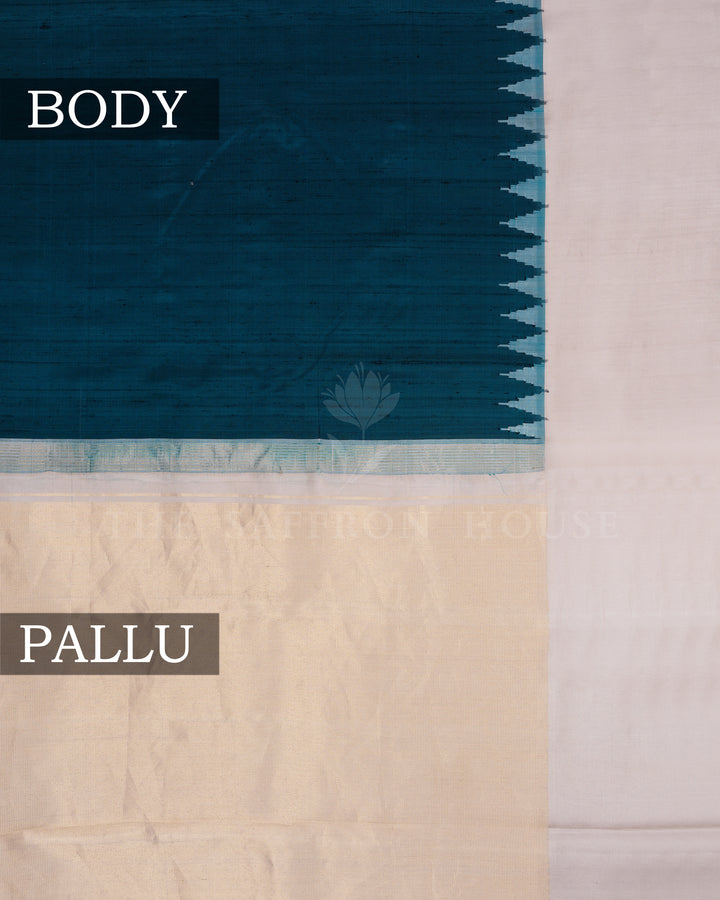 Teal And Sand Beige Gadwal Silk Saree – The Saffron House