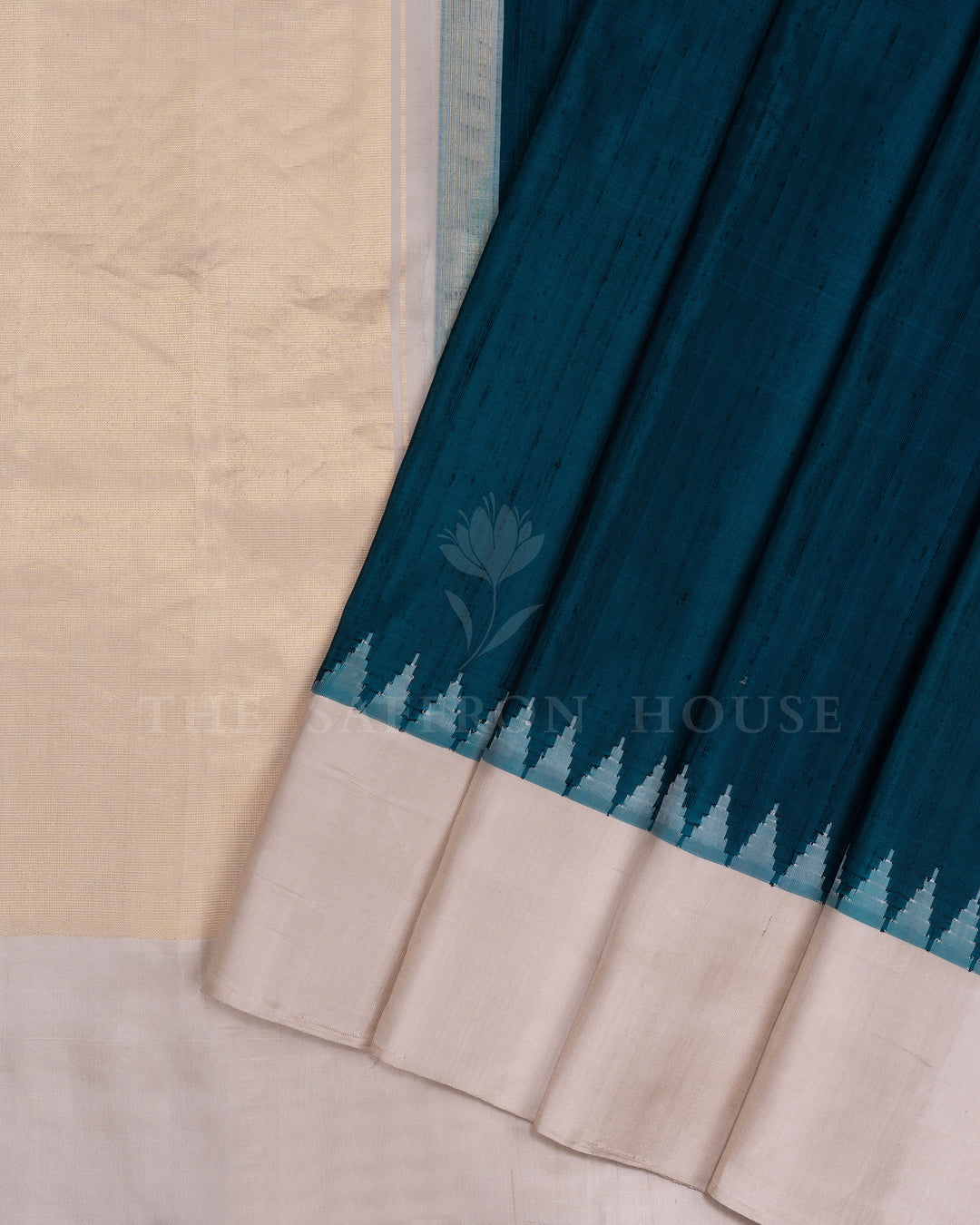 Teal And Sand Beige Gadwal Silk Saree – The Saffron House