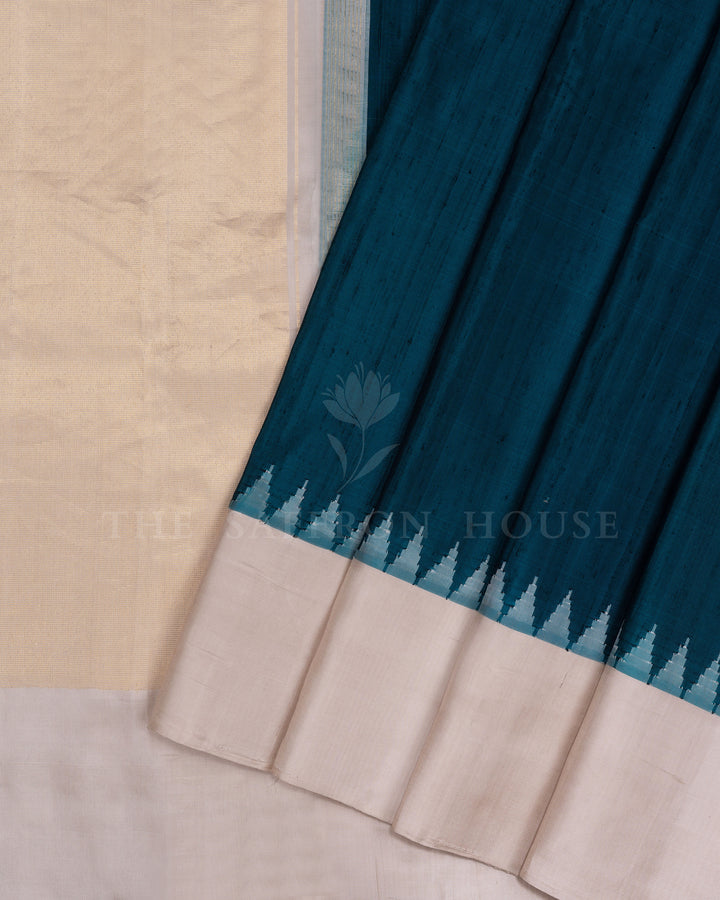 Teal And Sand Beige Gadwal Silk Saree – The Saffron House