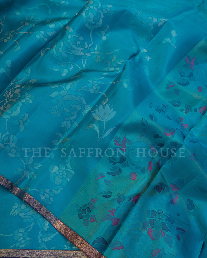 Teal Kanjivaram Silk Saree – The Saffron House