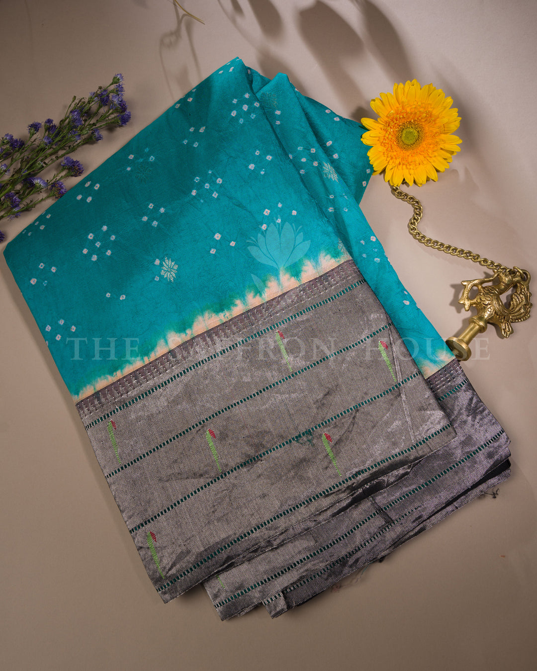 Teal Handwoven Paithani Saree – The Saffron House