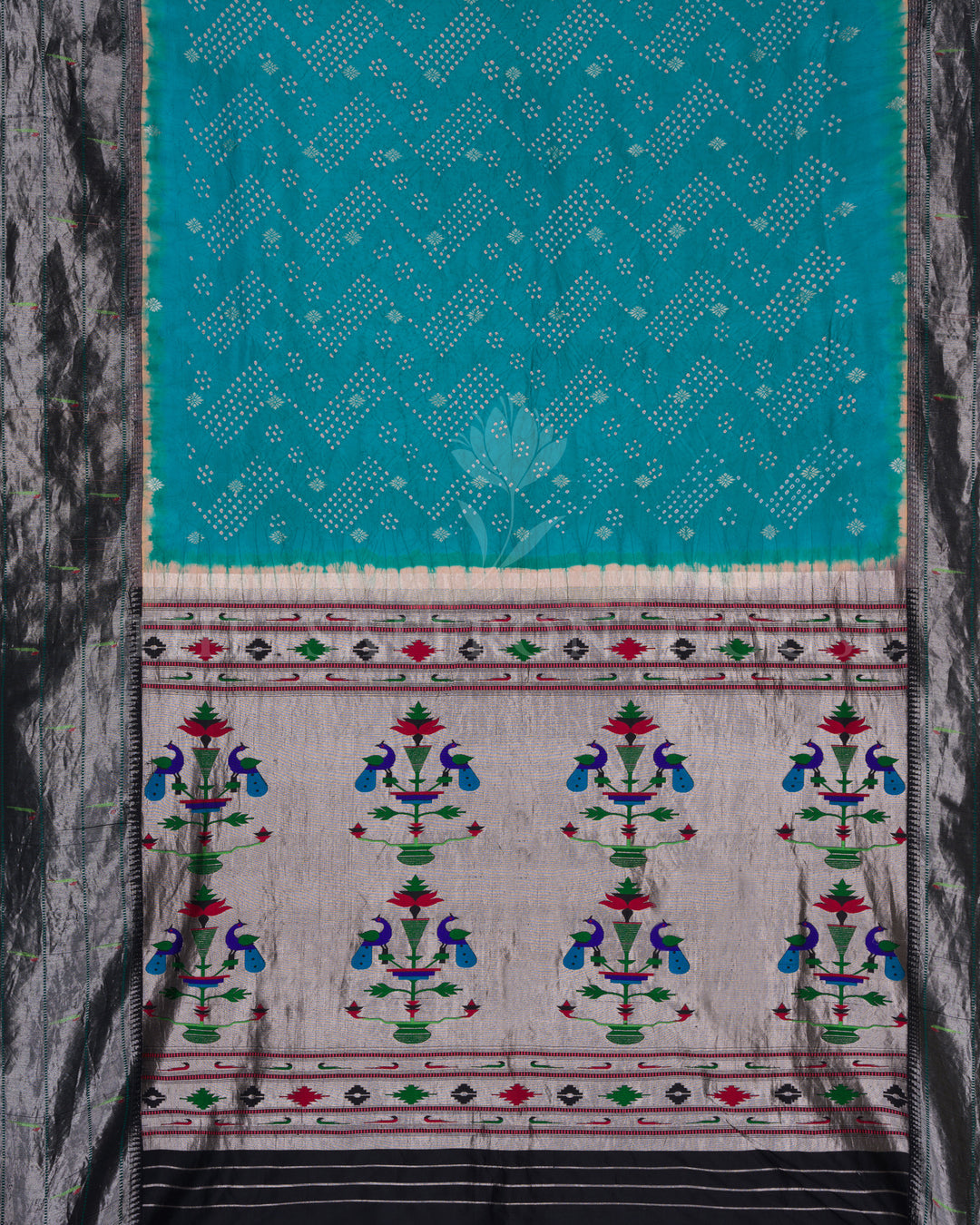 Teal Handwoven Paithani Saree – The Saffron House