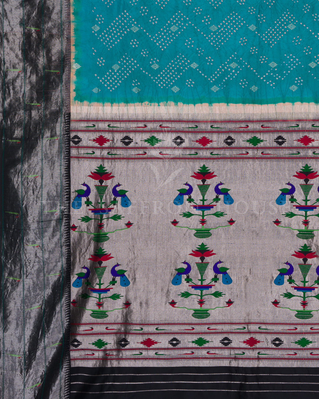 Teal Handwoven Paithani Saree – The Saffron House