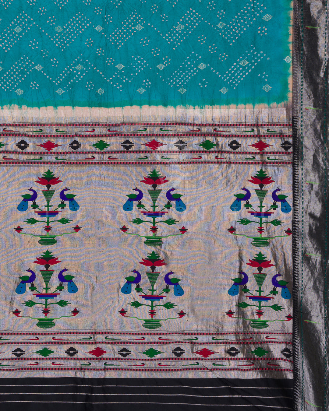 Teal Handwoven Paithani Saree – The Saffron House