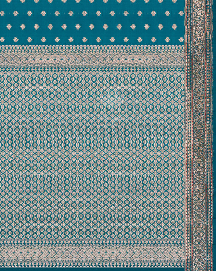 Teal Banarasi Silk Saree – The Saffron House
