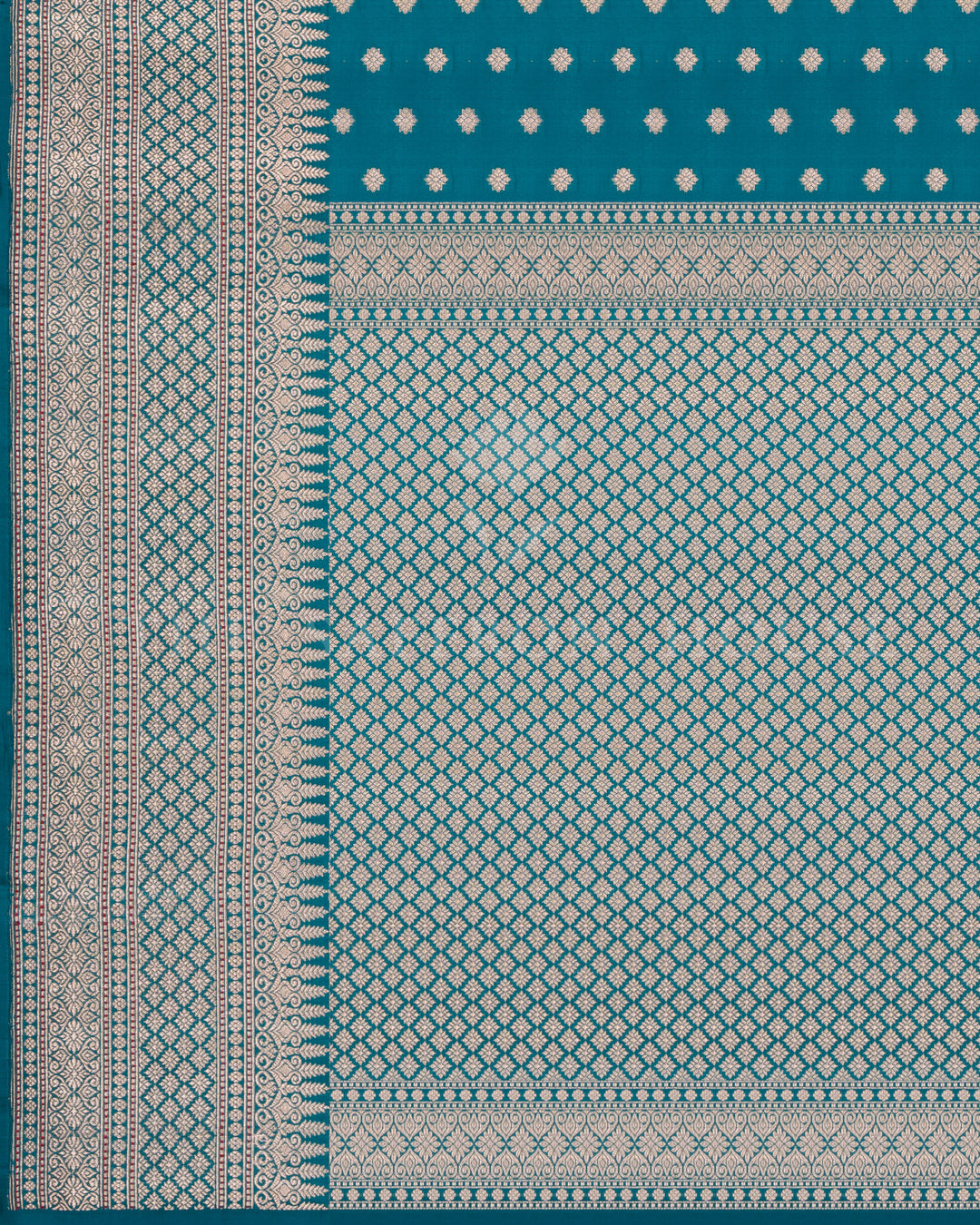 Teal Banarasi Silk Saree – The Saffron House