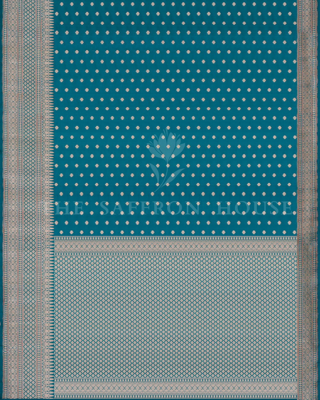 Teal Banarasi Silk Saree – The Saffron House