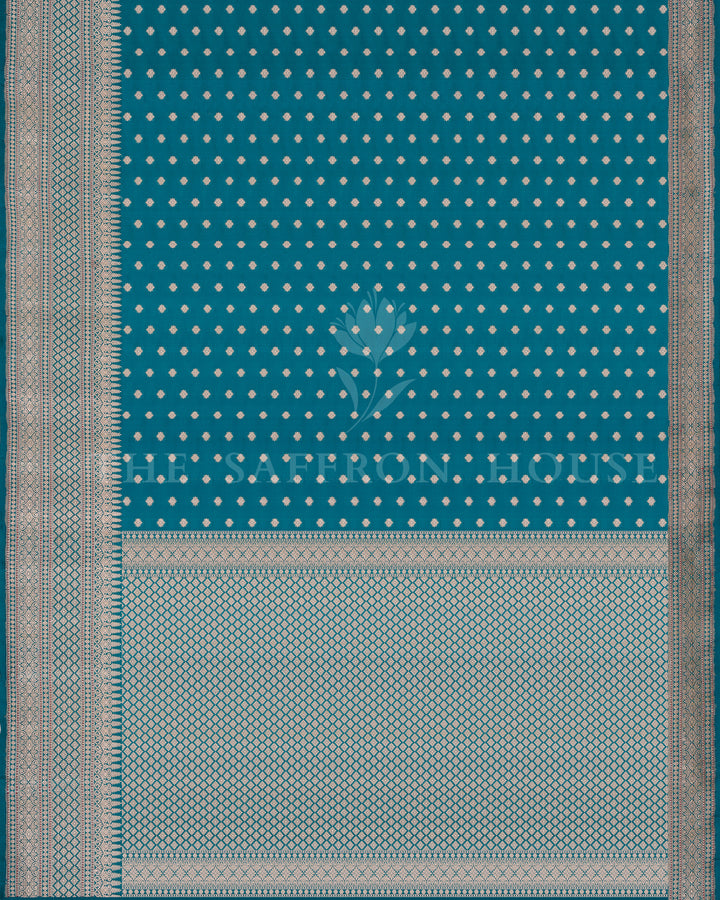 Teal Banarasi Silk Saree – The Saffron House
