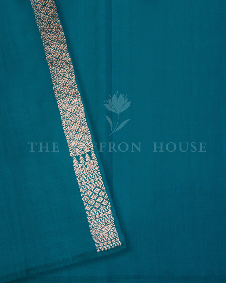 Teal Banarasi Silk Saree – The Saffron House