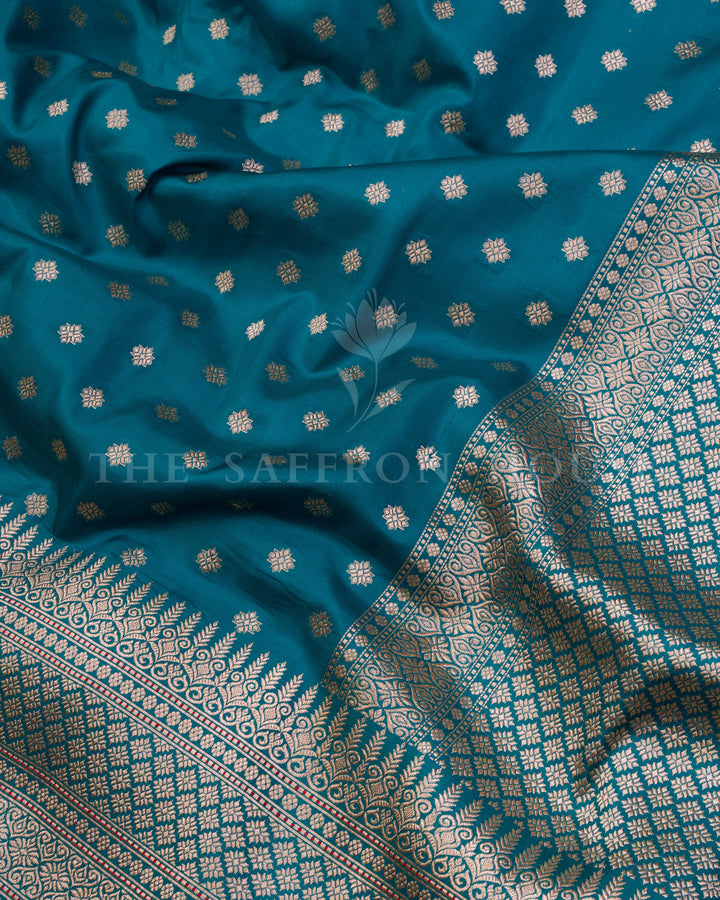 Teal Banarasi Silk Saree – The Saffron House