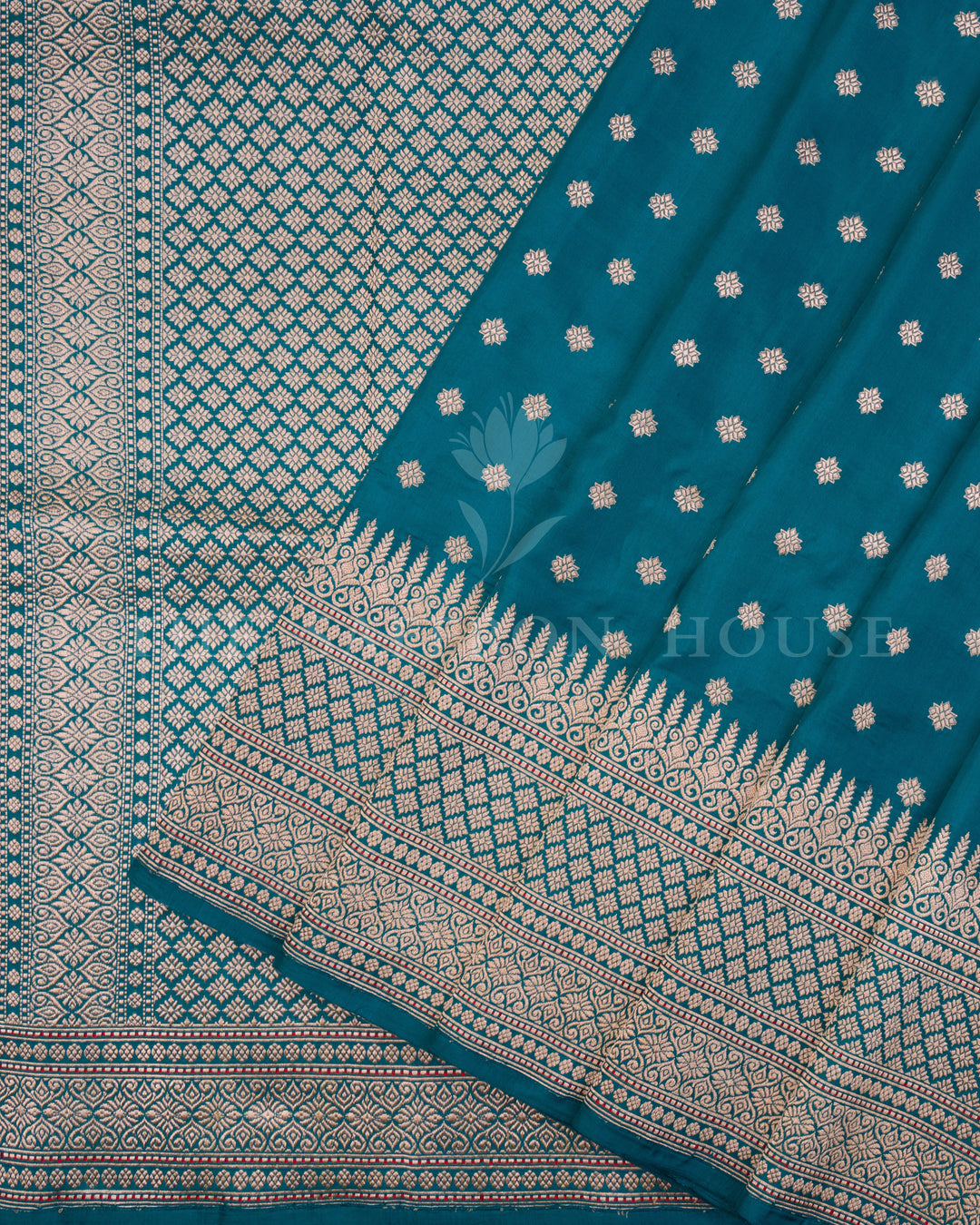 Teal Banarasi Silk Saree – The Saffron House