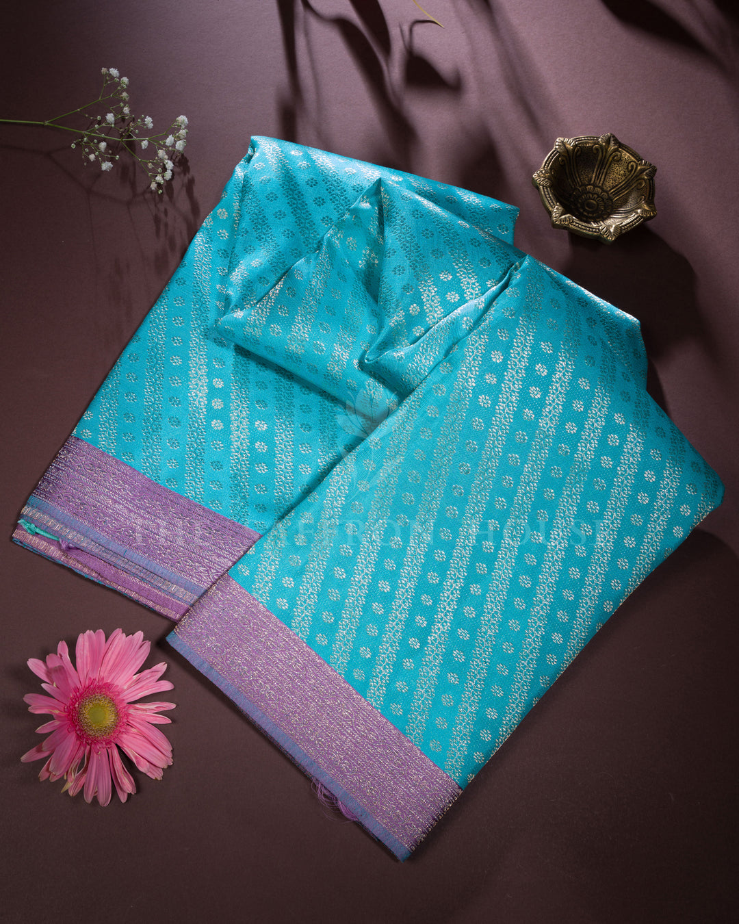 Turquoise And Lilac Korvai Kanjivaram Silk Saree – The Saffron House