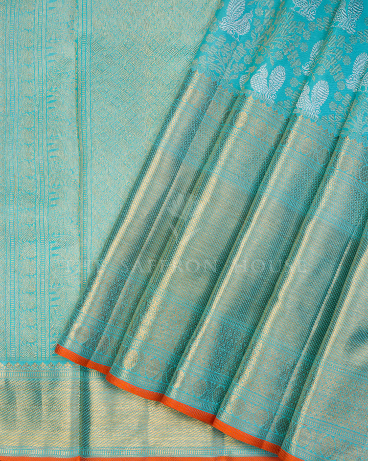 Turquoise Kanjivaram Silk Saree – The Saffron House