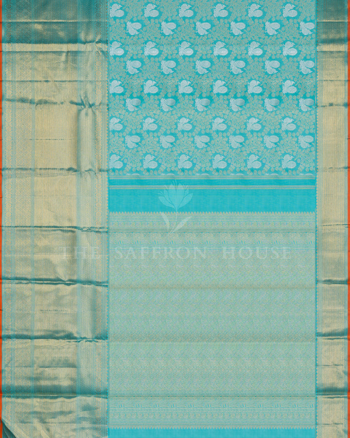 Turquoise Kanjivaram Silk Saree – The Saffron House