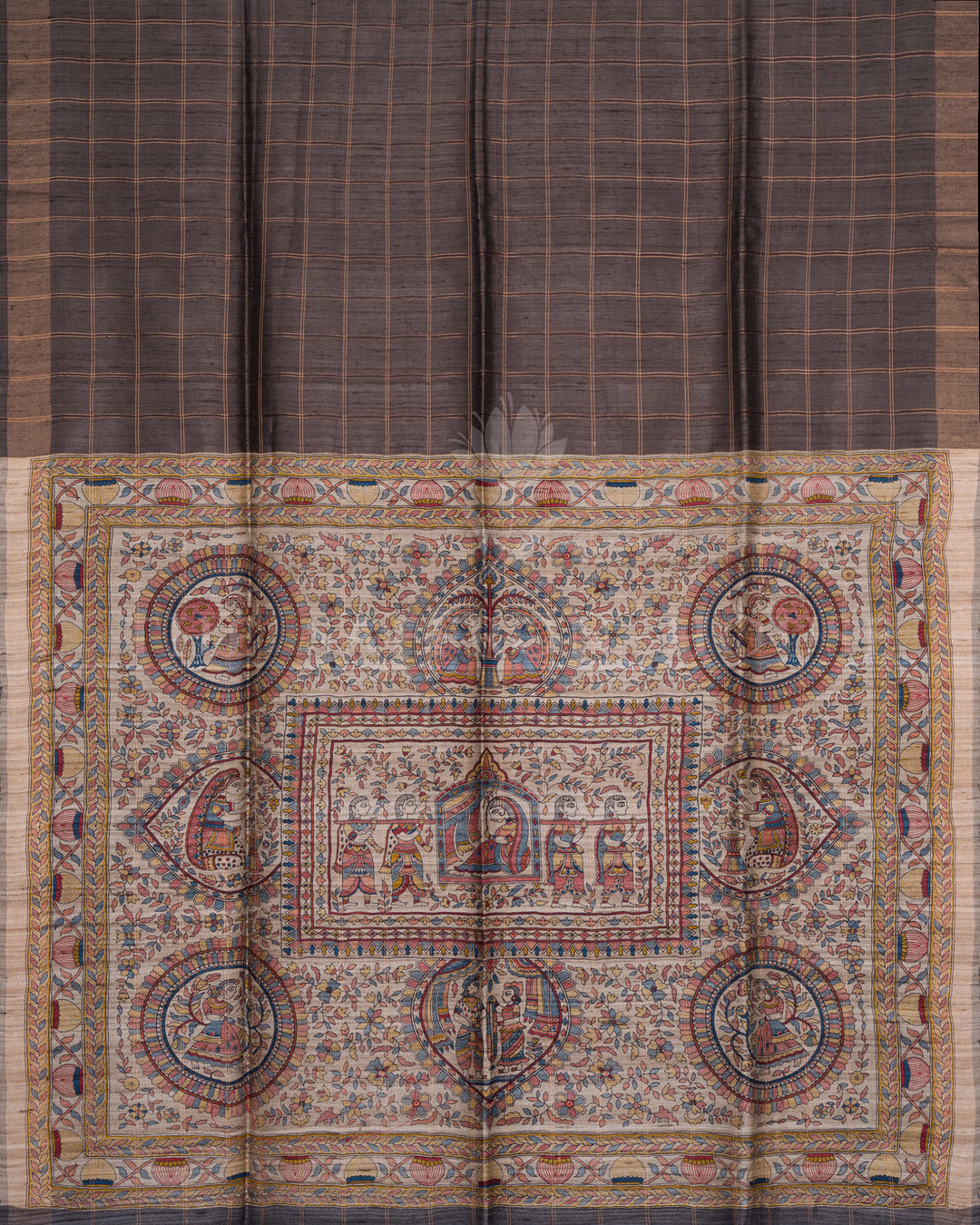 Slate Grey And Multicolour Tussar Silk Saree – The Saffron House