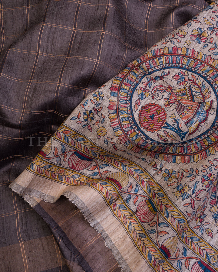 Slate Grey And Multicolour Tussar Silk Saree – The Saffron House