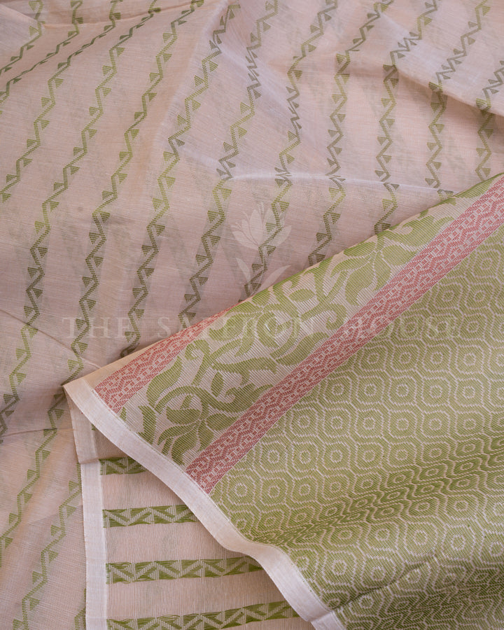 Blush Pink And Sage Green Handwoven Cotton Saree – The Saffron House
