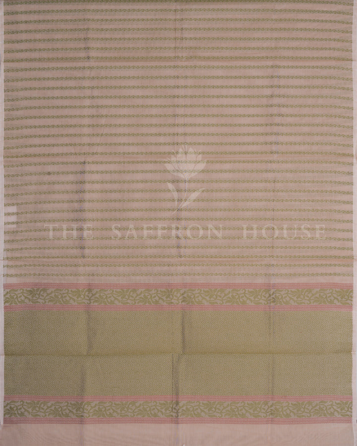 Blush Pink And Sage Green Handwoven Cotton Saree – The Saffron House