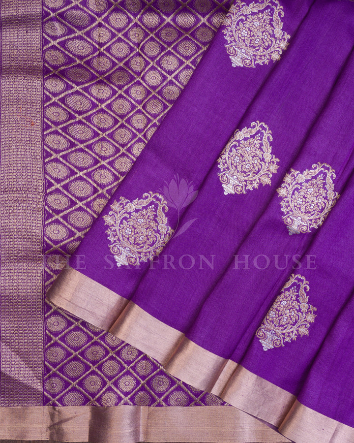 Purple Tussar Silk Saree – The Saffron House