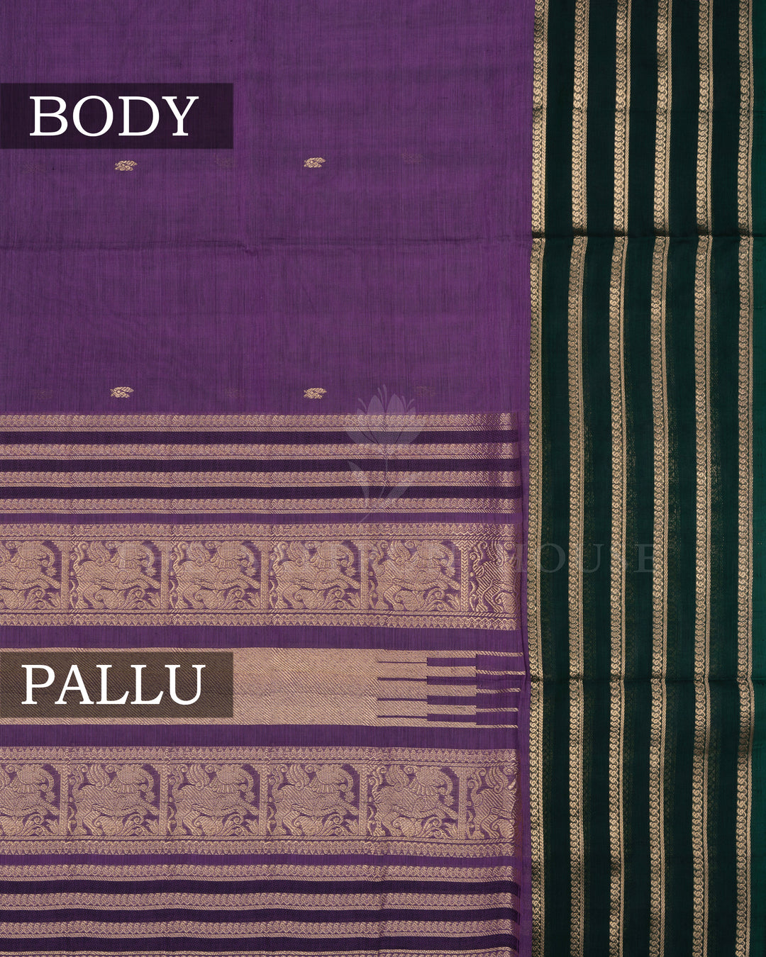 Violet And Bottle Green Handwoven Silk Cotton Saree – The Saffron House
