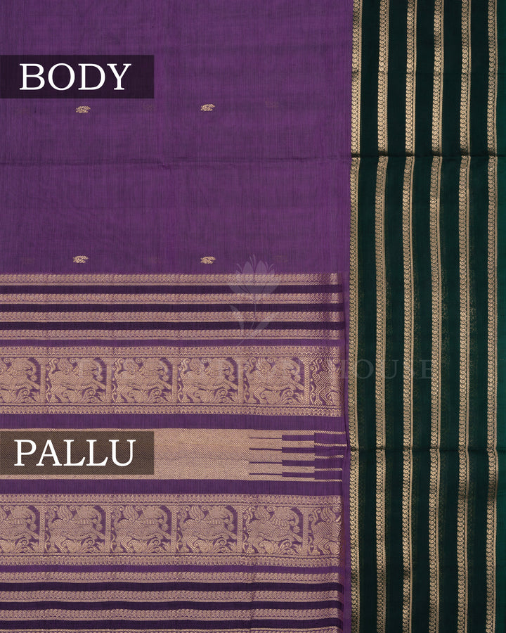 Violet And Bottle Green Handwoven Silk Cotton Saree – The Saffron House