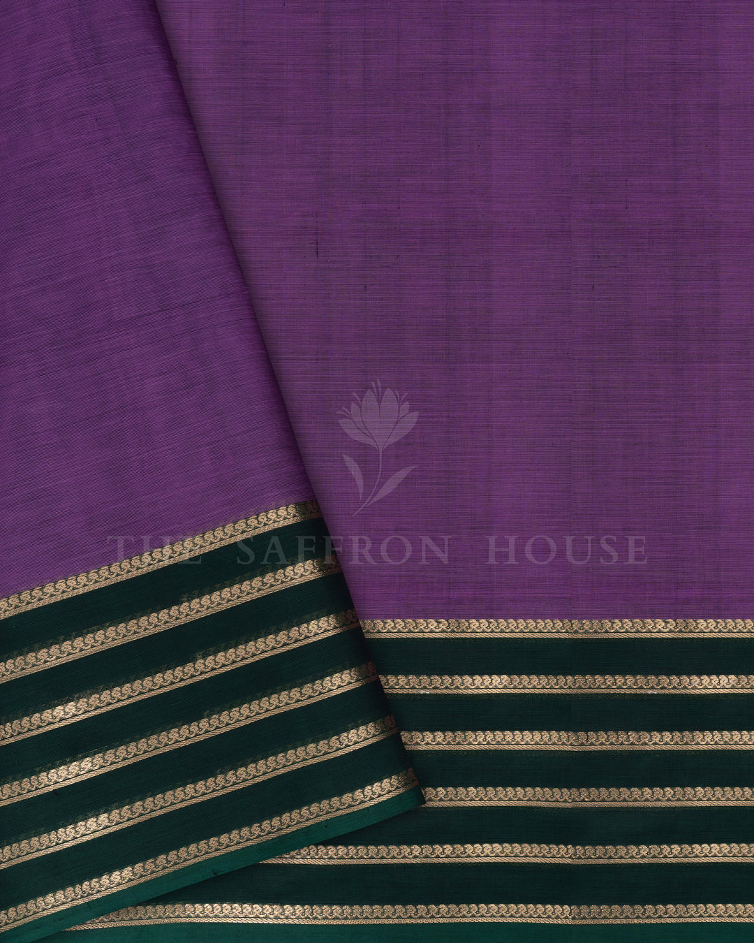 Violet And Bottle Green Handwoven Silk Cotton Saree – The Saffron House
