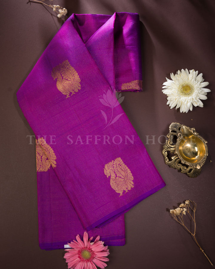 Violet Kattam Kanjivaram Silk Saree – The Saffron House