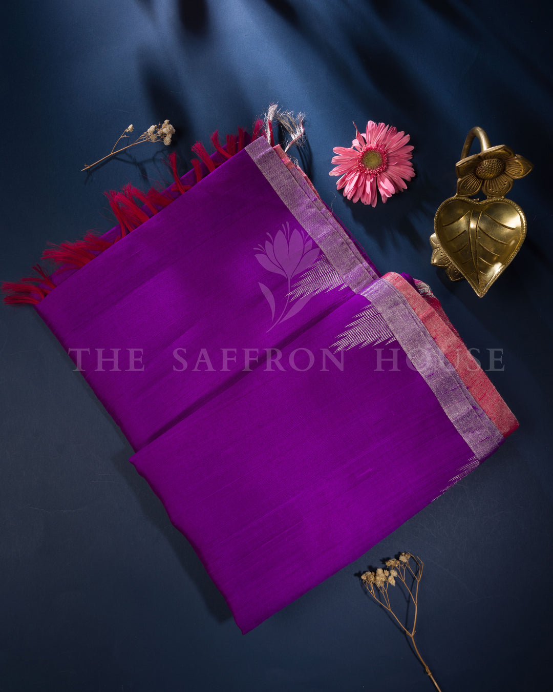 Violet And Rani Pink Tussar Silk Saree – The Saffron House