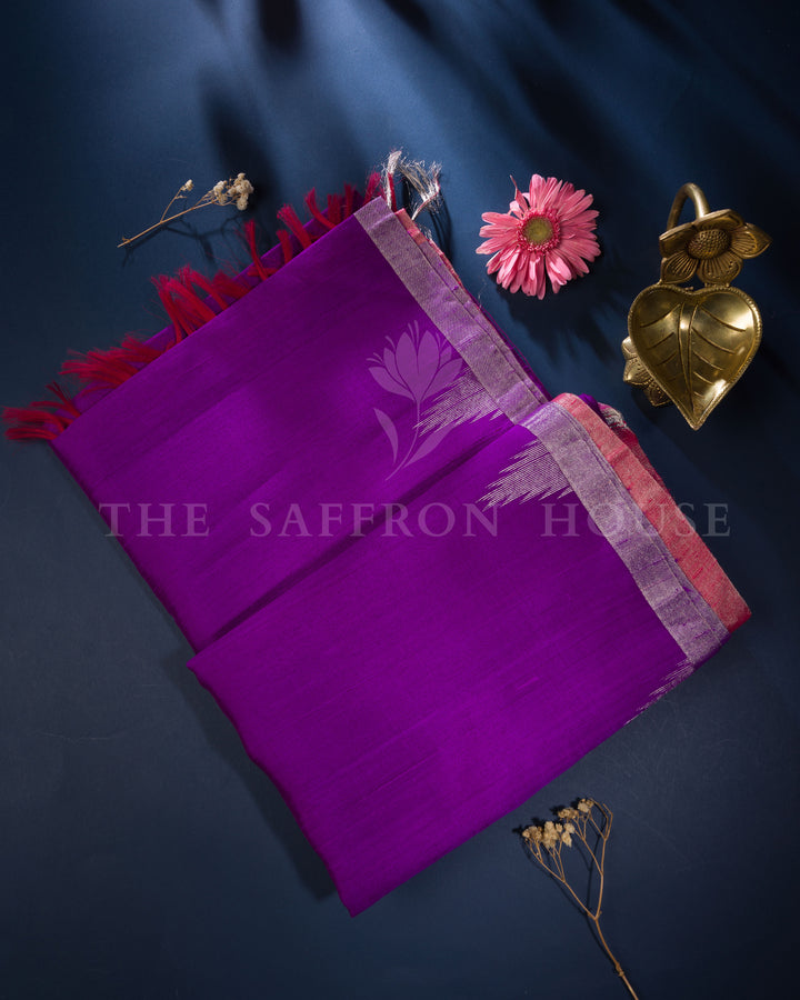Violet And Rani Pink Tussar Silk Saree – The Saffron House
