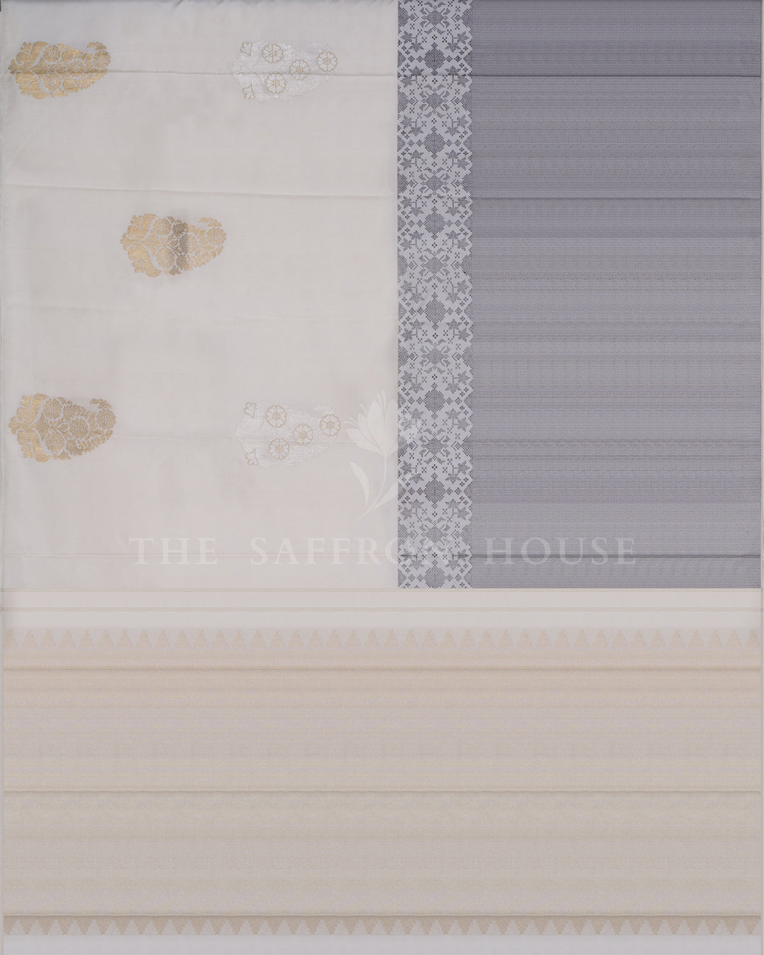 Pure White And Slate Grey Kanjivaram Silk Saree – The Saffron House