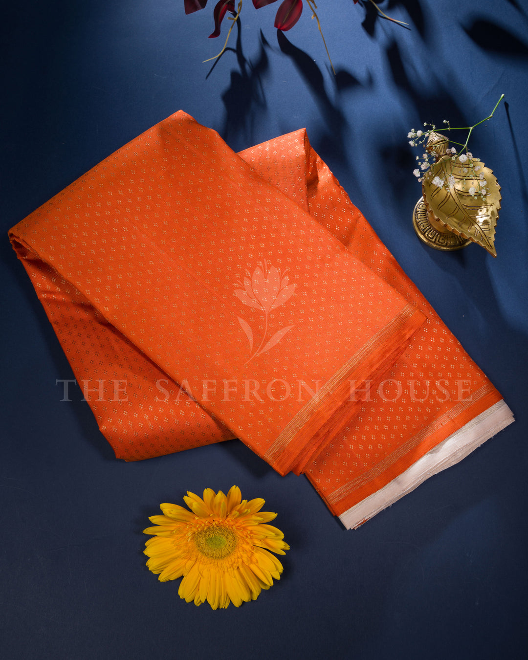 Burnt Orange And Pure White Kanjivaram Silk Saree – The Saffron House