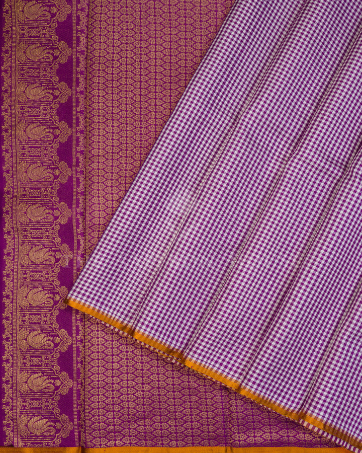 Pure White And Purple Kattam Kanjivaram Silk Saree – The Saffron House