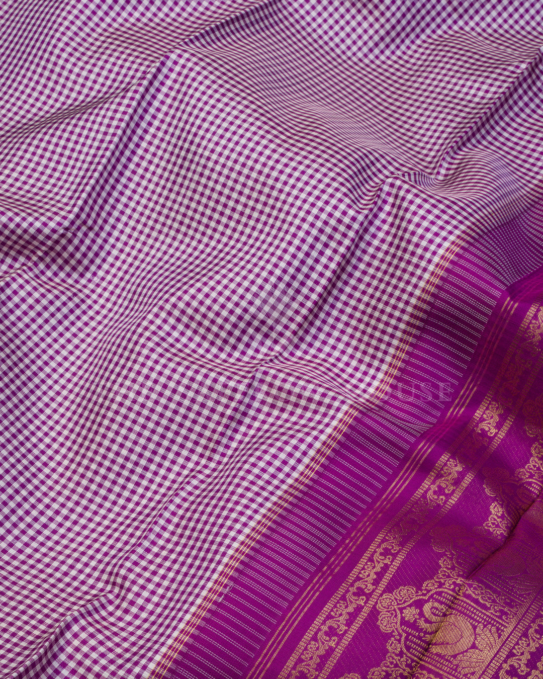 Pure White And Purple Kattam Kanjivaram Silk Saree – The Saffron House