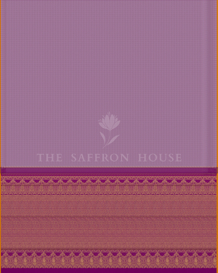 Pure White And Purple Kattam Kanjivaram Silk Saree – The Saffron House