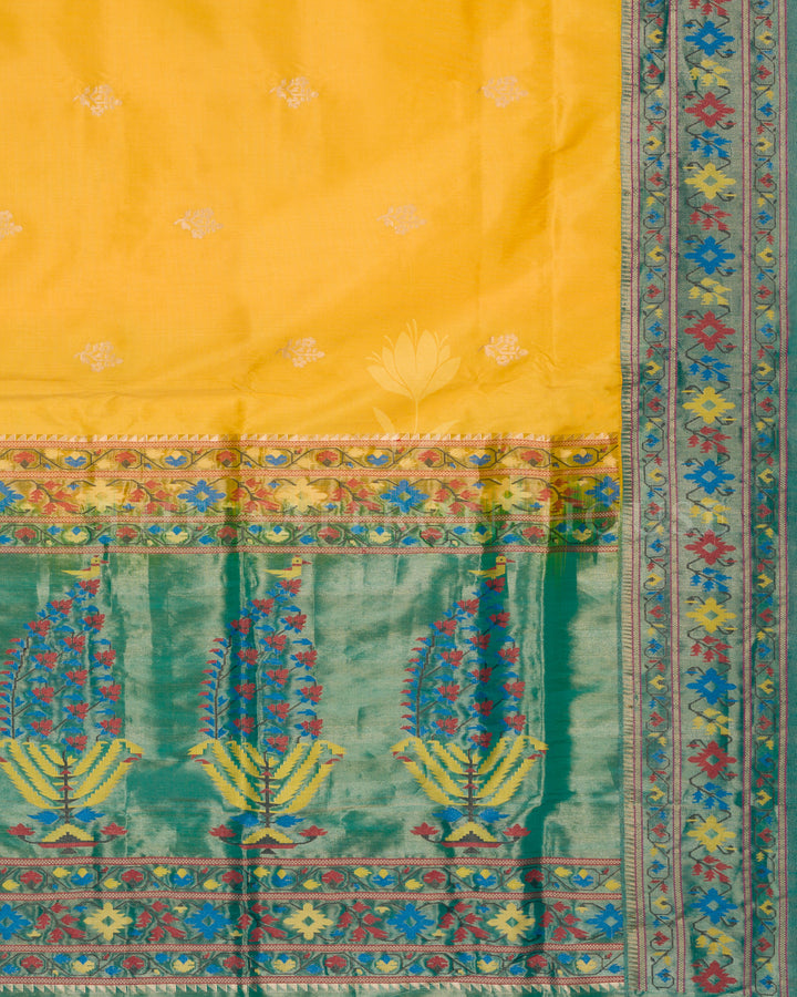 Yellow And Green Katan Banarasi Silk Saree – The Saffron House