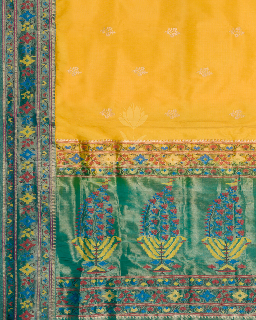 Yellow And Green Katan Banarasi Silk Saree – The Saffron House