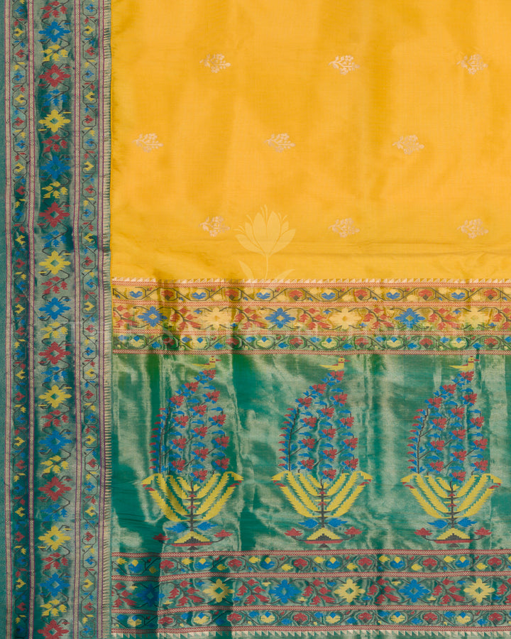 Yellow And Green Katan Banarasi Silk Saree – The Saffron House