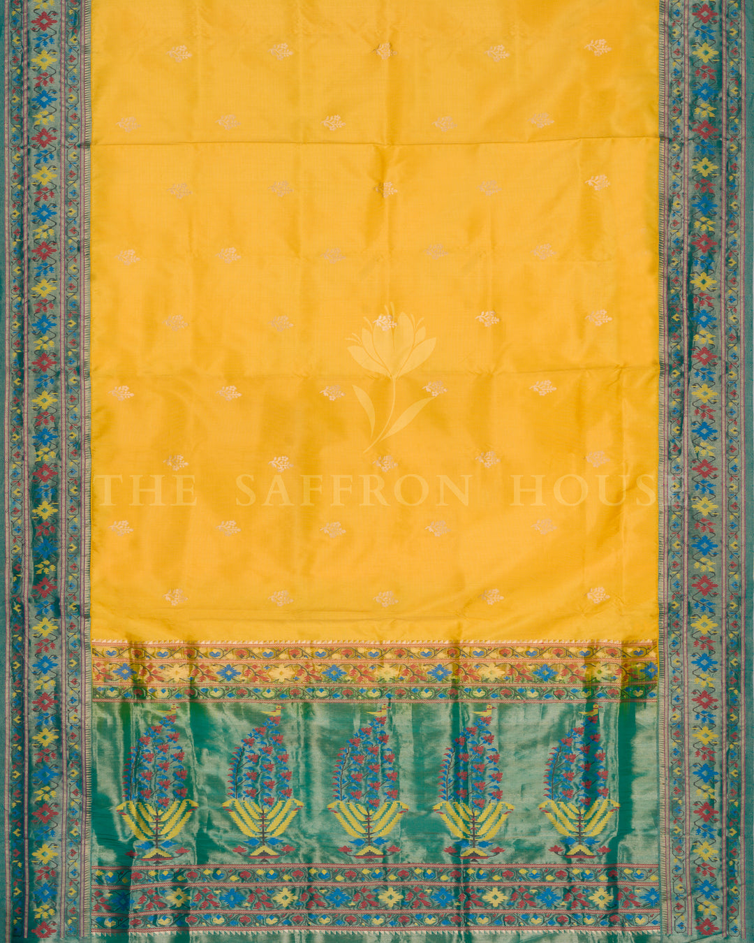 Yellow And Green Katan Banarasi Silk Saree – The Saffron House