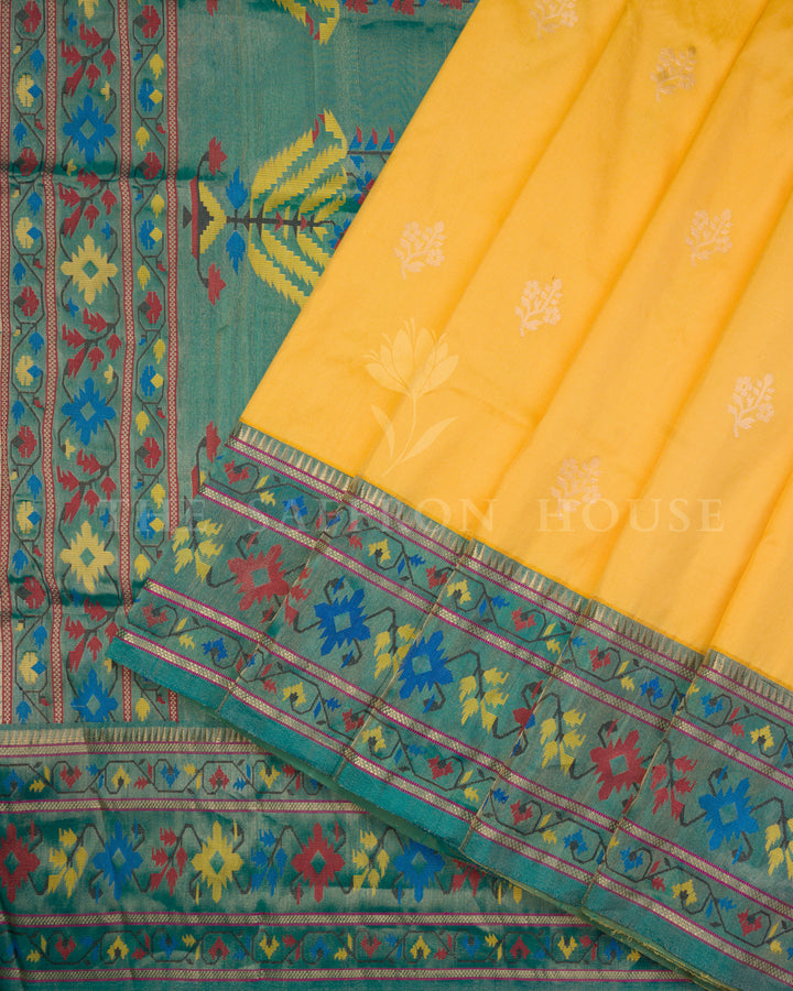 Yellow And Green Katan Banarasi Silk Saree – The Saffron House