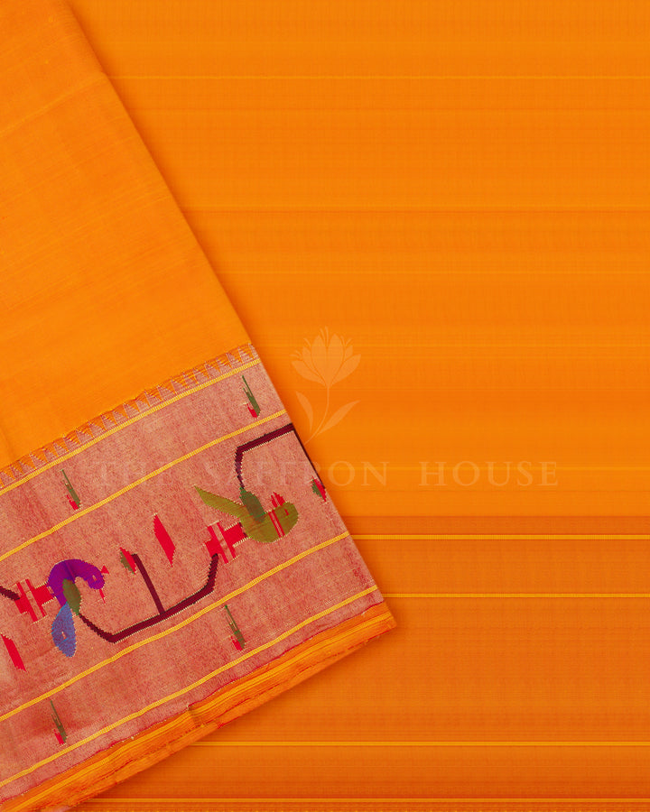 Yellow And Burnt Orange Handwoven Paithani Saree – The Saffron House
