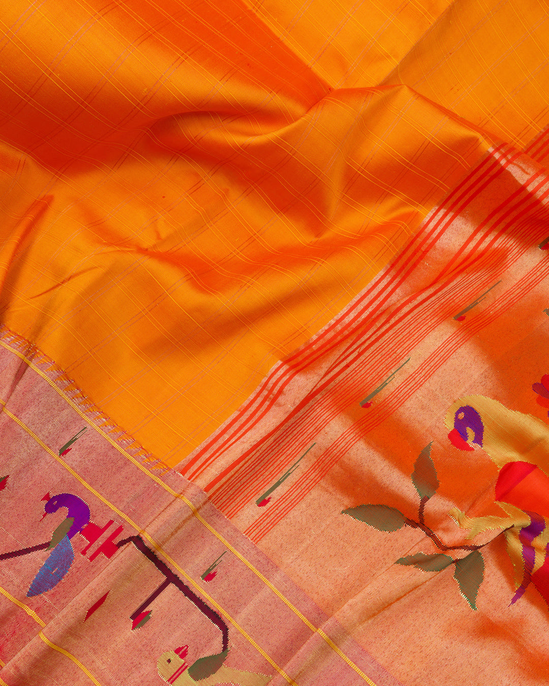 Yellow And Burnt Orange Handwoven Paithani Saree – The Saffron House