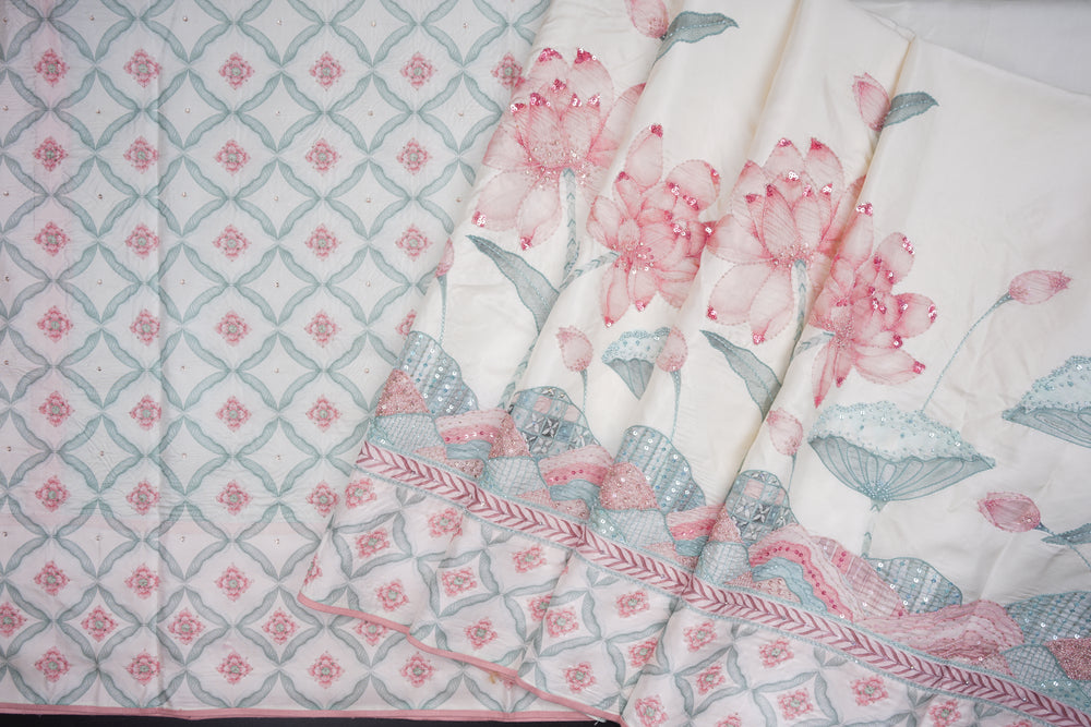 Off White And Ivory Kanjivaram Silk Saree – The Saffron House